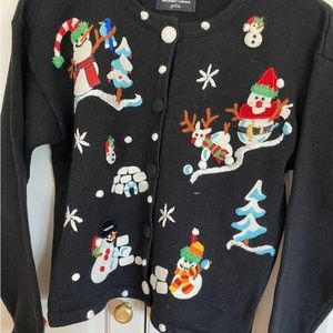 MICHAEL SIMON GIRL CHRISTMAS Holiday CARDIGAN SWEATER SNOWMAN~Size 10